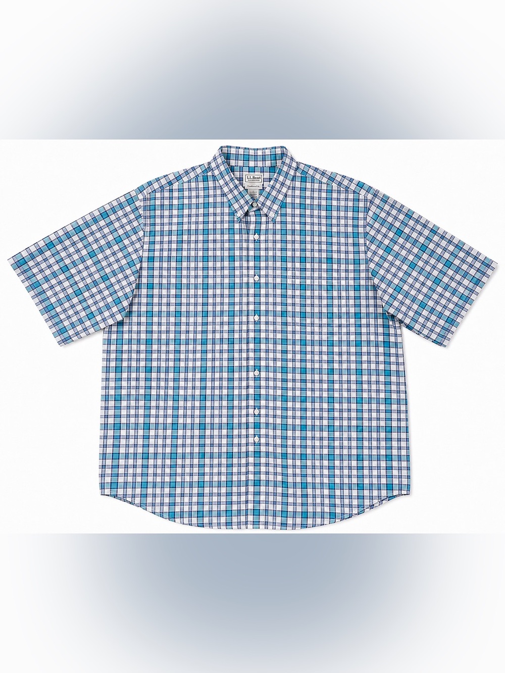 L.L.Bean Men’s XXXL Tall Blue Teal Plaid Button Down Shirt Cotton Short Sleeve